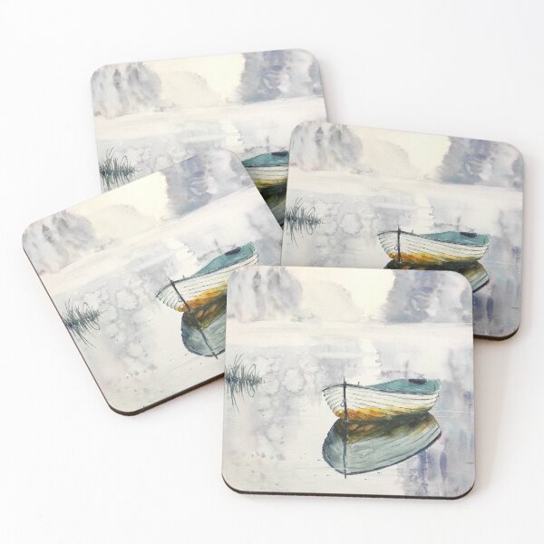 Item preview, Quiet Boat on Misty Lake Watercolor designed and sold by RobynPeckArt.