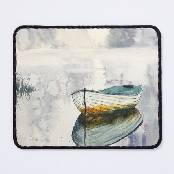Item preview, Quiet Boat on Misty Lake Watercolor designed and sold by RobynPeckArt.
