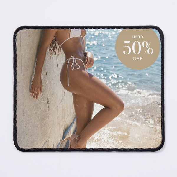 Item preview, Woman Posing on Coastal Wall with Sale Banner Summer Beachwear Style designed and sold by Creative88Art.