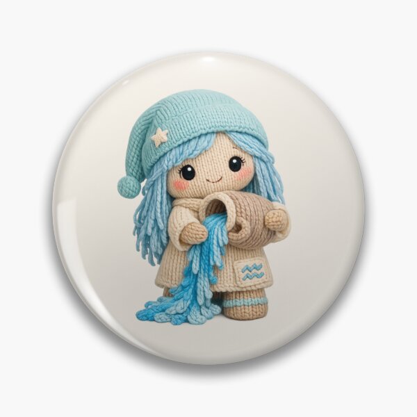 Item preview, Cute Aquarius Water Bearer Plush Knitted Zodiac Nursery | Kawaii Knit Astrology Art designed and sold by Moons Studio.