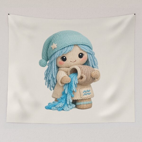 Item preview, Cute Aquarius Water Bearer Plush Knitted Zodiac Nursery | Kawaii Knit Astrology Art designed and sold by Moons Studio.
