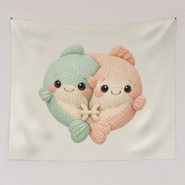 Item preview, Cute Pisces Fish Plush Knitted Zodiac Nursery | Kawaii Knit Astrology Art designed and sold by Moons Studio.