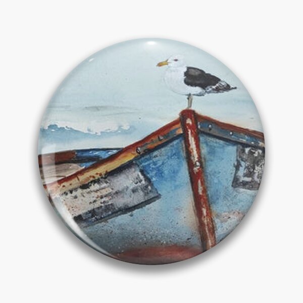 Item preview, Blue Fishing Boat on Sandy Beach Watercolor designed and sold by RobynPeckArt.