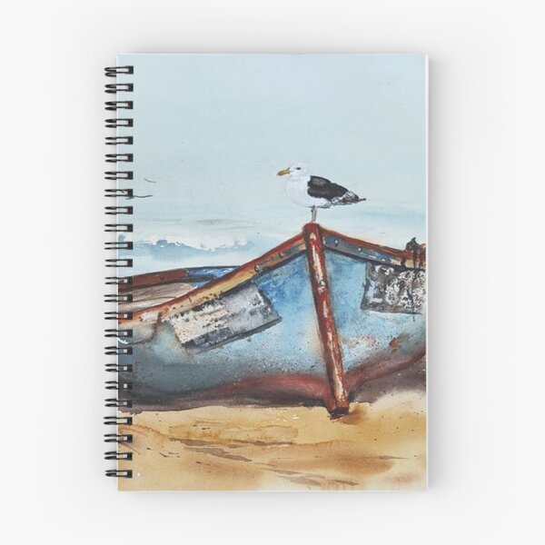 Item preview, Blue Fishing Boat on Sandy Beach Watercolor designed and sold by RobynPeckArt.