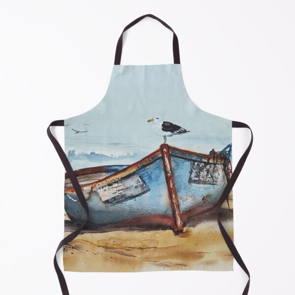 Item preview, Blue Fishing Boat on Sandy Beach Watercolor designed and sold by RobynPeckArt.