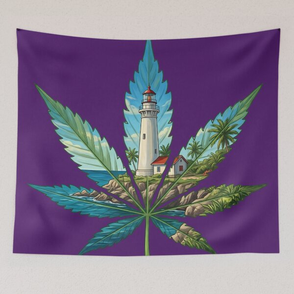 Item preview, Tropical Lighthouse Cannabis Leaf Coastal Art designed and sold by digitalbob60.