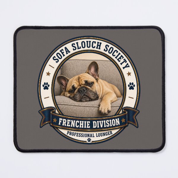 Item preview, Sofa Slouch Society - Frenchie Division - Professional Lounger/ Funny French Bulldog Badge Logo designed and sold by Halejo68.