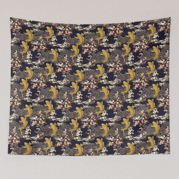 Item preview, Golden Koi and Sakura Waves Silk Pattern designed and sold by ArtfulAlchemy1.