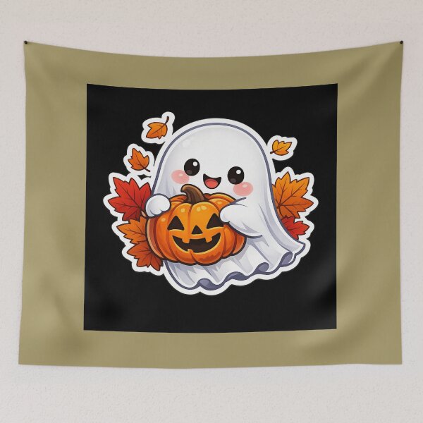 Item preview, Cute Pumpkin Ghost Hugging Jack O' Lantern Kawaii Autumn Halloween Sticker designed and sold by Moonlight Studio.