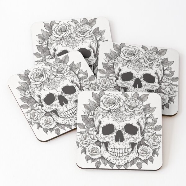 Item preview, skull with roses designed and sold by HollowOakPrints.