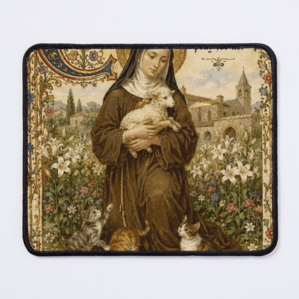 Item preview, Saint Clare of Assisi with Lamb and Kittens - Medieval Illuminated Manuscript designed and sold by Natalia-Vlad.