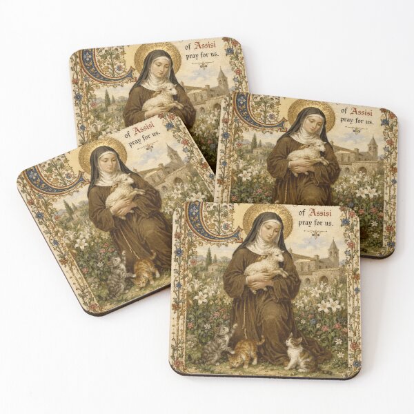 Item preview, Saint Clare of Assisi with Lamb and Kittens - Medieval Illuminated Manuscript designed and sold by Natalia-Vlad.