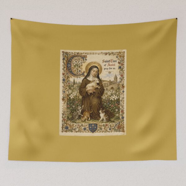 Item preview, Saint Clare of Assisi with Lamb and Kittens - Medieval Illuminated Manuscript designed and sold by Natalia-Vlad.