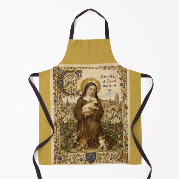 Item preview, Saint Clare of Assisi with Lamb and Kittens - Medieval Illuminated Manuscript designed and sold by Natalia-Vlad.