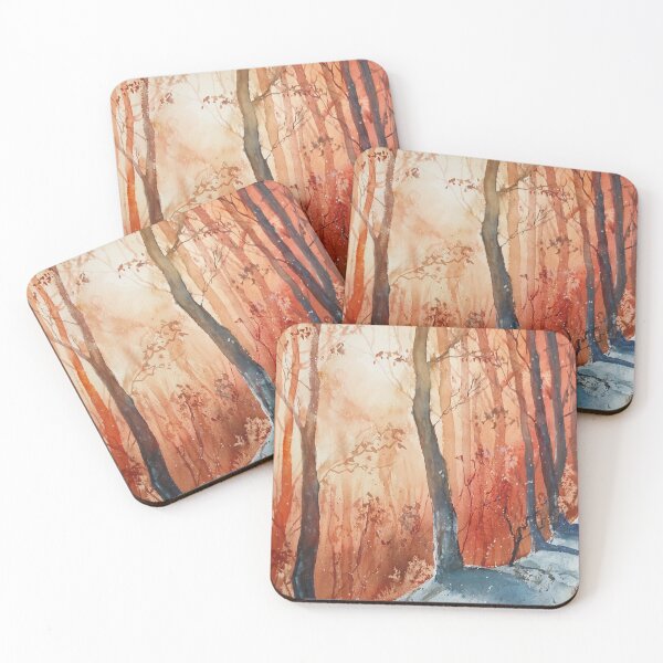 Item preview, Winter Forest Watercolor with Warm Sunset designed and sold by PeyronnelArt.