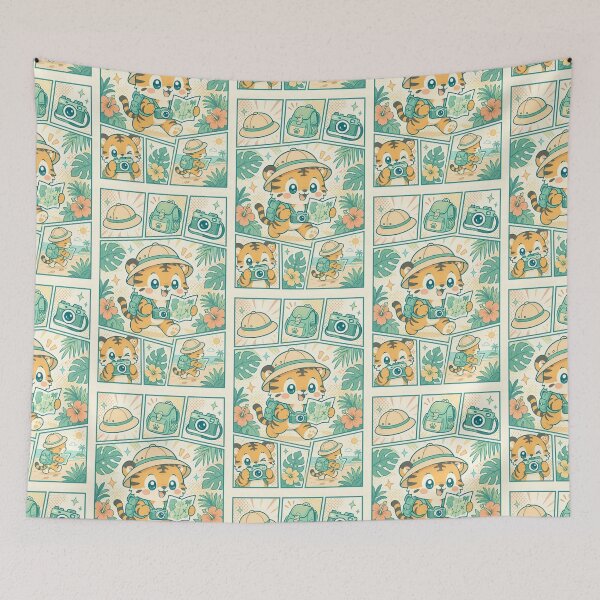 Item preview, Kawaii Tropical Explorer Tiger Cub Comic Panel designed and sold by Gift Phrase Studio.