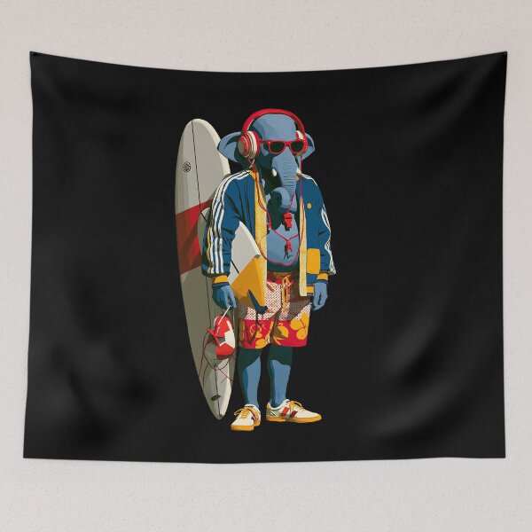 Item preview, Cool Blue Elephant Surfer Pop Art Streetwear designed and sold by PANNARUK THAILAND.