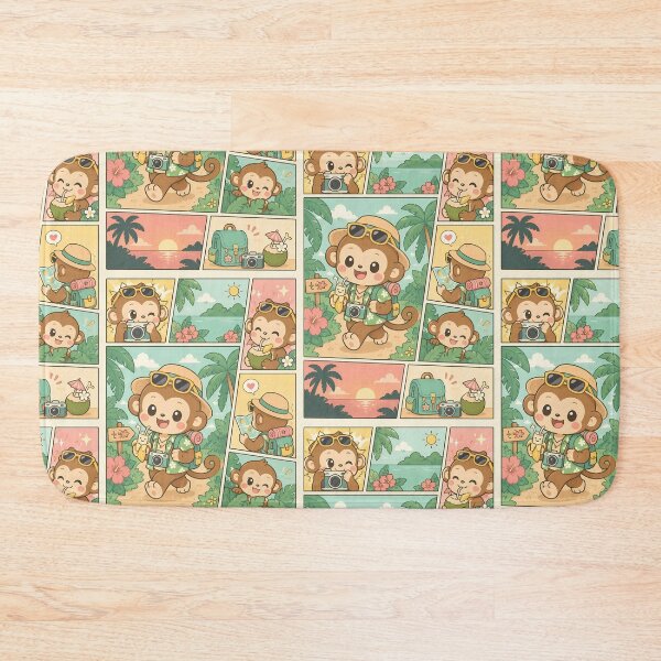 Item preview, Kawaii Tropical Monkey Vacation Comic Panel designed and sold by Gift Phrase Studio.