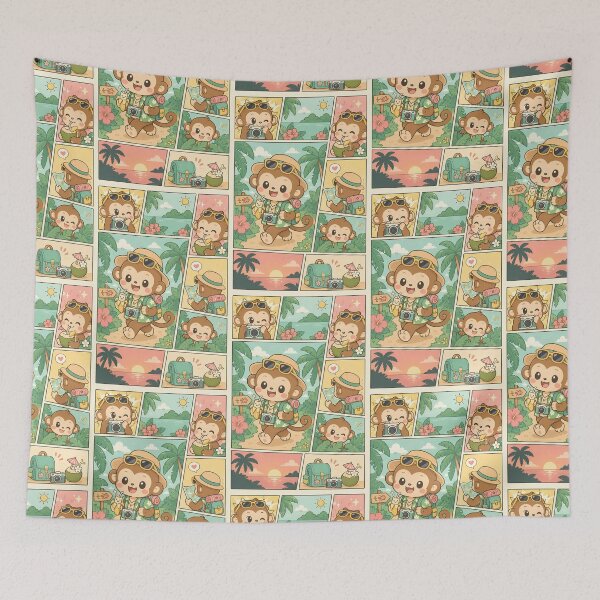 Item preview, Kawaii Tropical Monkey Vacation Comic Panel designed and sold by Gift Phrase Studio.