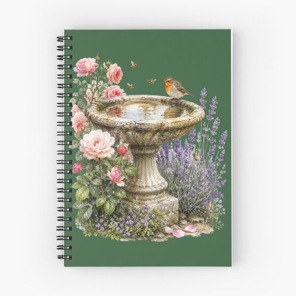 Item preview, Stone Birdbath Watercolor Illustration – Cottage Garden Robin & Honeybee Botanical Art designed and sold by MagicMakerPh.