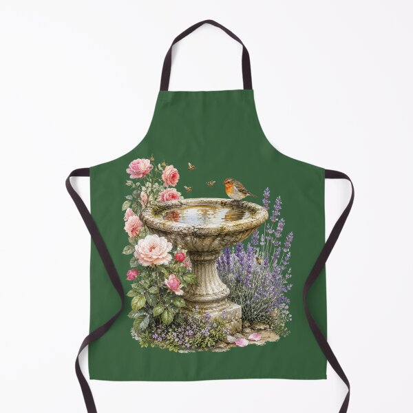 Item preview, Stone Birdbath Watercolor Illustration – Cottage Garden Robin & Honeybee Botanical Art designed and sold by MagicMakerPh.