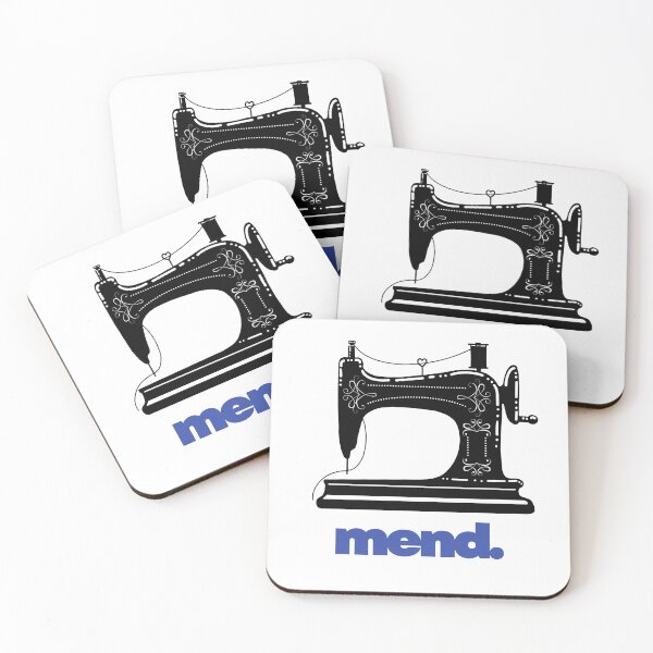 Item preview, Simple Sewing Machine image with mend.  Activism against fast fashion designed and sold by refashionrevolution.