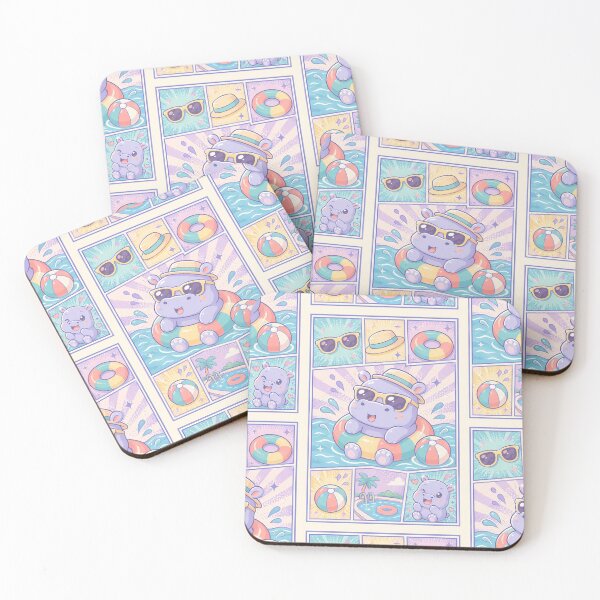 Item preview, Kawaii Pool Hippo Summer Comic Panel designed and sold by Magmashup.