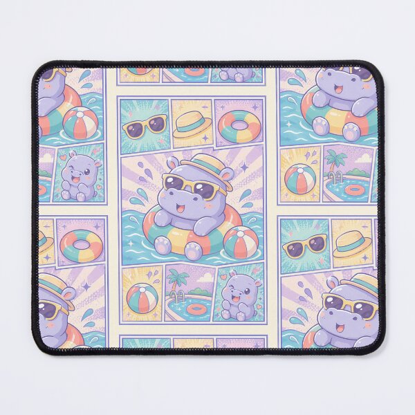 Item preview, Kawaii Pool Hippo Summer Comic Panel designed and sold by Magmashup.
