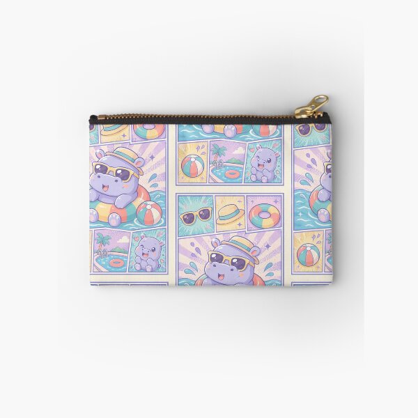 Item preview, Kawaii Pool Hippo Summer Comic Panel designed and sold by Gift Phrase Studio.