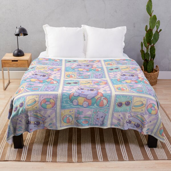 Item preview, Kawaii Pool Hippo Summer Comic Panel designed and sold by Gift Phrase Studio.