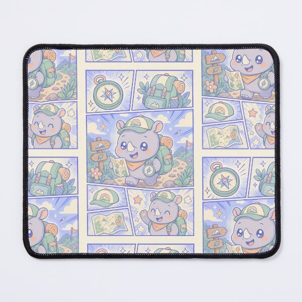 Item preview, Kawaii Adventure Rhino Explorer Comic Panel designed and sold by Gift Phrase Studio.