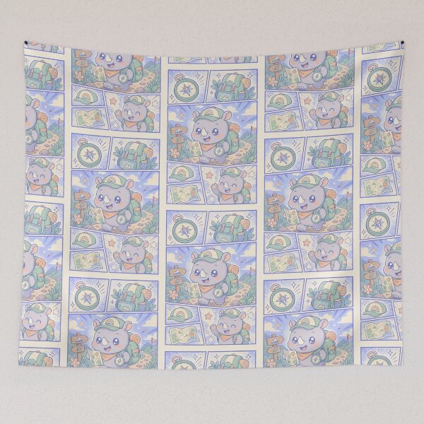 Item preview, Kawaii Adventure Rhino Explorer Comic Panel designed and sold by Magmashup.
