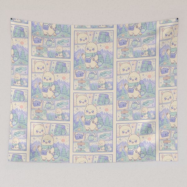 Item preview, Kawaii Mountain Traveler Alpaca Comic Panel designed and sold by Gift Phrase Studio.