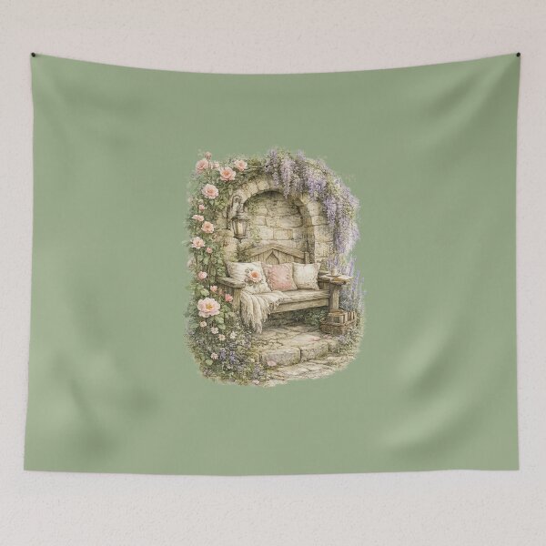 Item preview, Cottage Reading Nook Watercolor Illustration – Cozy Garden Book Lover Cottagecore Art designed and sold by MagicMakerPh.