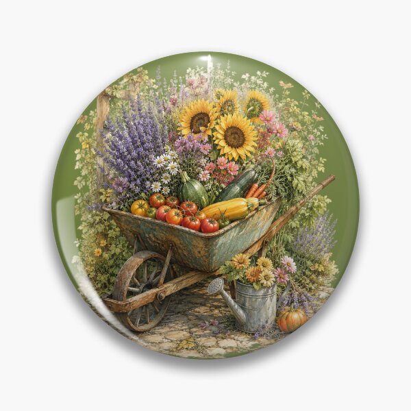 Item preview, Harvest Garden Wheelbarrow Watercolor – Cottage Garden Botanical Farmhouse Art designed and sold by MagicMakerPh.