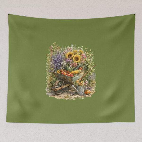 Item preview, Harvest Garden Wheelbarrow Watercolor – Cottage Garden Botanical Farmhouse Art designed and sold by MagicMakerPh.
