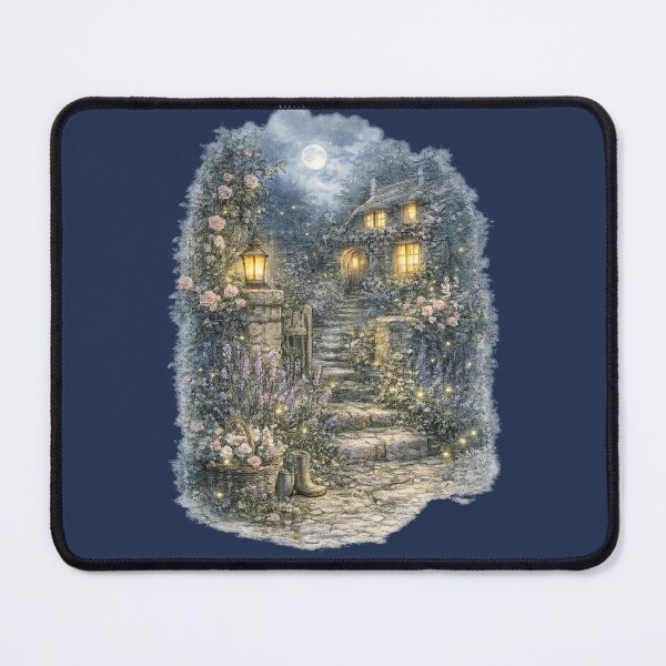 Item preview, Moonlit Cottage Garden Watercolor Illustration – Enchanted Midnight Cottagecore Art designed and sold by MagicMakerPh.