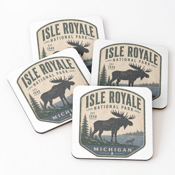 Item preview, Isle Royale National Park Michigan Moose Wolf Vintage Badge Distressed Outdoor Wilderness designed and sold by The Junto Shop.
