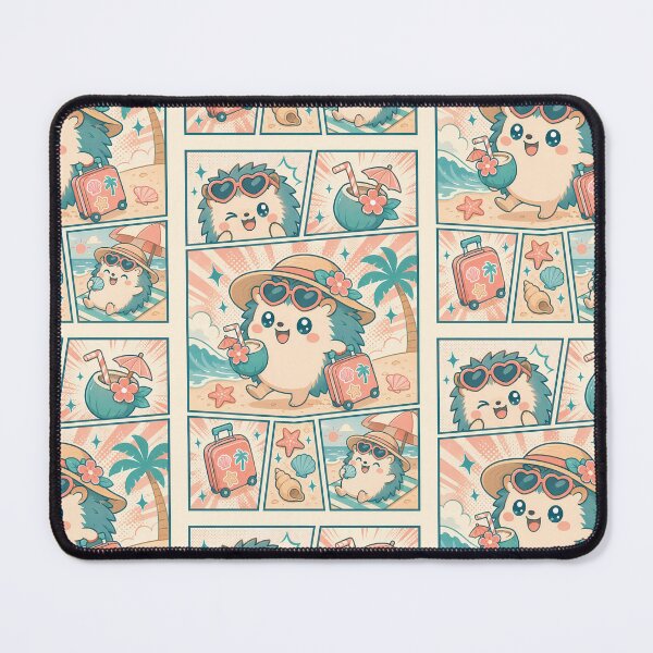 Item preview, Kawaii Beach Traveler Hedgehog Comic Panel designed and sold by Gift Phrase Studio.
