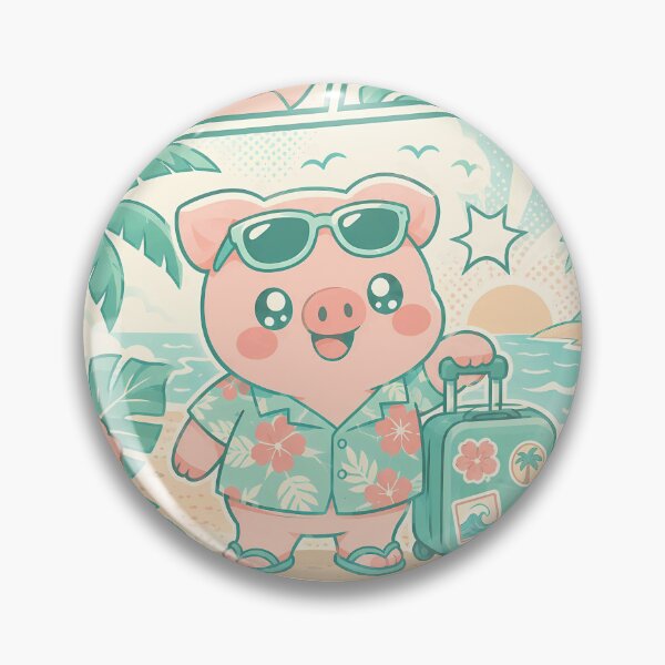Item preview, Kawaii Tropical Travel Pig Comic Panel designed and sold by Gift Phrase Studio.