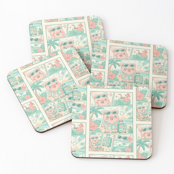 Item preview, Kawaii Tropical Travel Pig Comic Panel designed and sold by Gift Phrase Studio.