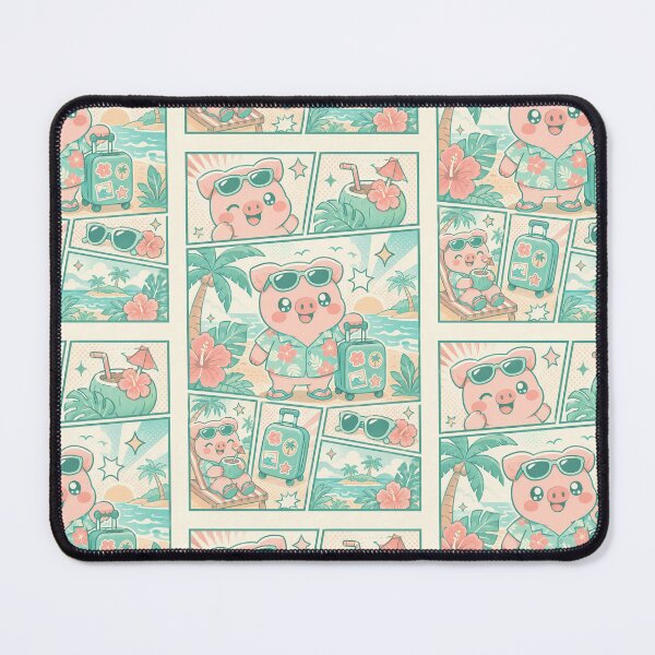 Item preview, Kawaii Tropical Travel Pig Comic Panel designed and sold by Gift Phrase Studio.