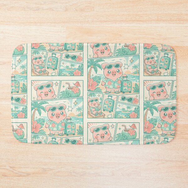 Item preview, Kawaii Tropical Travel Pig Comic Panel designed and sold by Gift Phrase Studio.