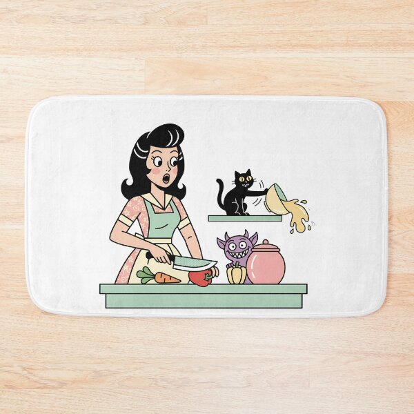 Item preview, Retro Housewife Kitchen Chaos Black Cat Monster designed and sold by bellaever.