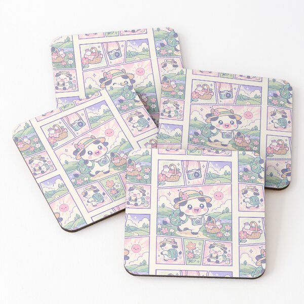 Item preview, Kawaii Picnic Cow Traveler Comic Panel designed and sold by Gift Phrase Studio.