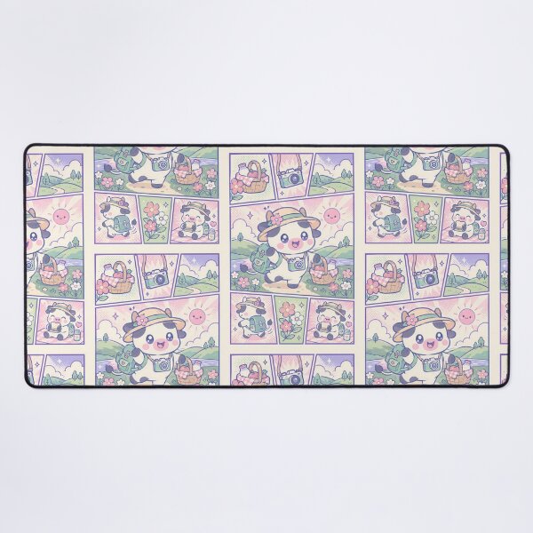 Item preview, Kawaii Picnic Cow Traveler Comic Panel designed and sold by Gift Phrase Studio.