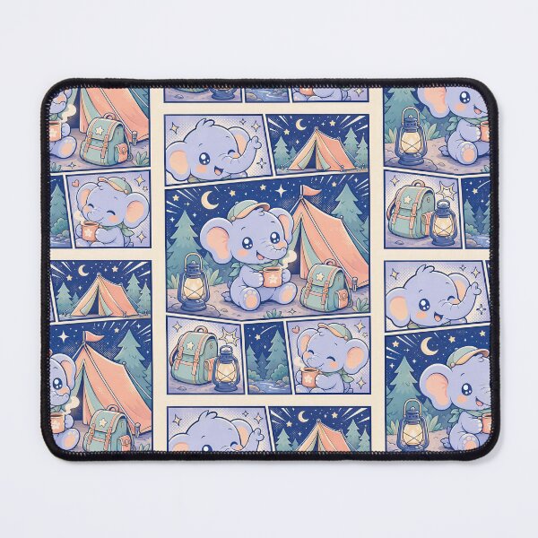 Item preview, Kawaii Camping Elephant Comic Panel designed and sold by Gift Phrase Studio.
