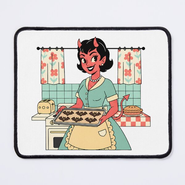 Item preview, Retro Devil Woman Baking Bat Cookies Halloween designed and sold by bellaever.