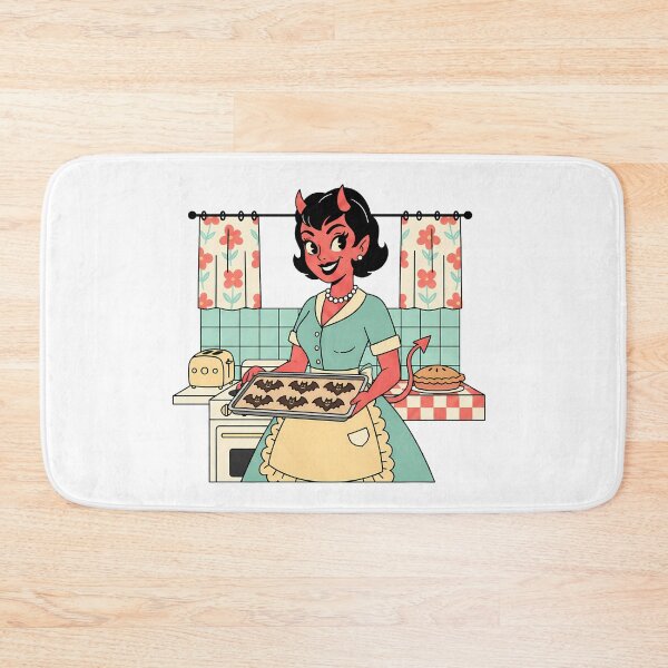 Item preview, Retro Devil Woman Baking Bat Cookies Halloween designed and sold by bellaever.