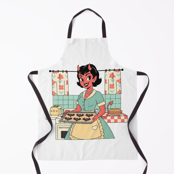 Item preview, Retro Devil Woman Baking Bat Cookies Halloween designed and sold by bellaever.